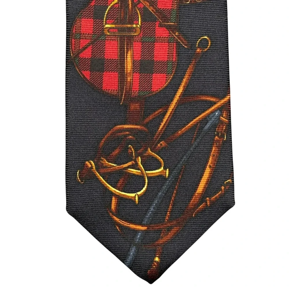 Vintage Polo Ralph Lauren Silk Tie Navy Blue Red Equestrian Handmade USA Y2K NWT